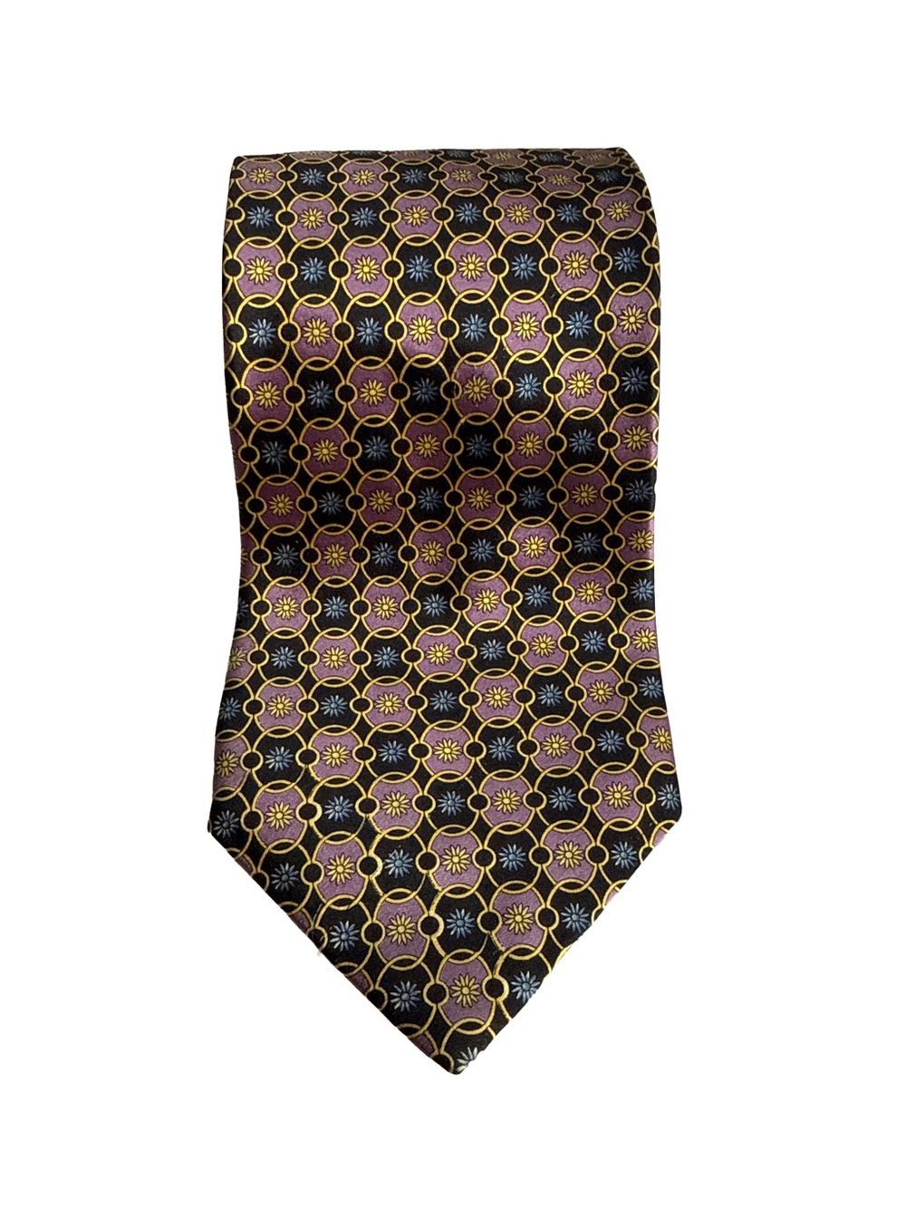 DION COLLECTION Men’s Italian Silk Tie Black Pink Blue Flowers Formal Office